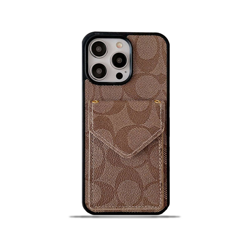 Classic iPhone Case With Card Holder And Strap Light Brown