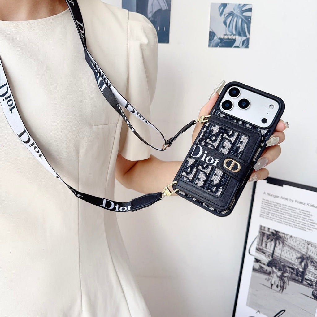 Designer iPhone Case With Card Wallet And Strap For iPhone 17 / 16 / 15 / 14