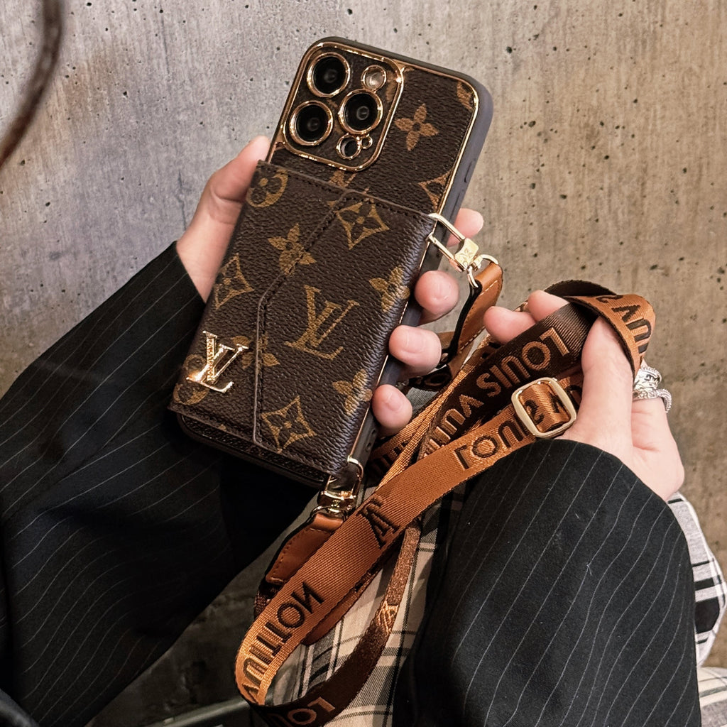 Advanced Leather iPhone Case With Wallet And Strap Brown