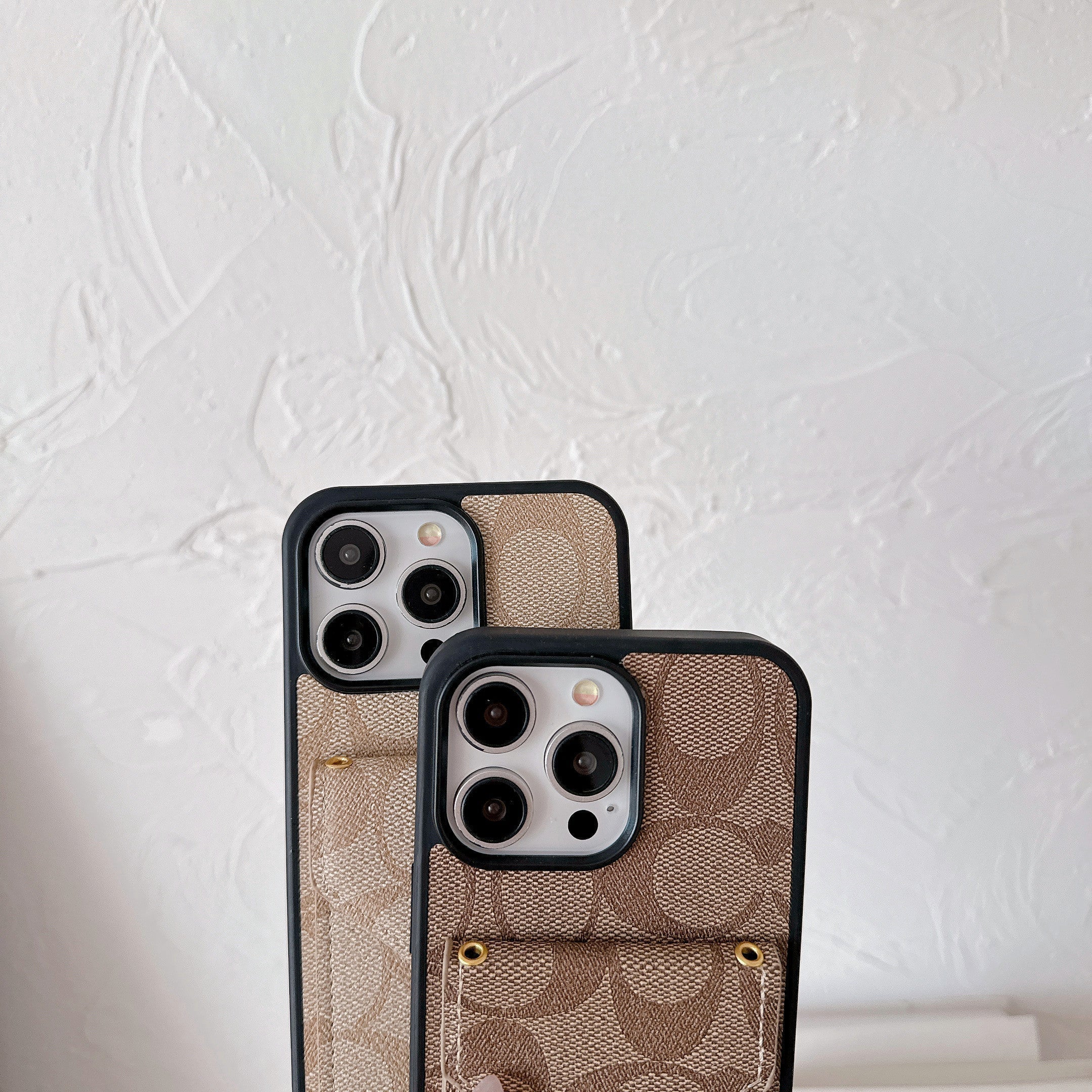 Classic iPhone Case With Card Holder And Strap Light Brown