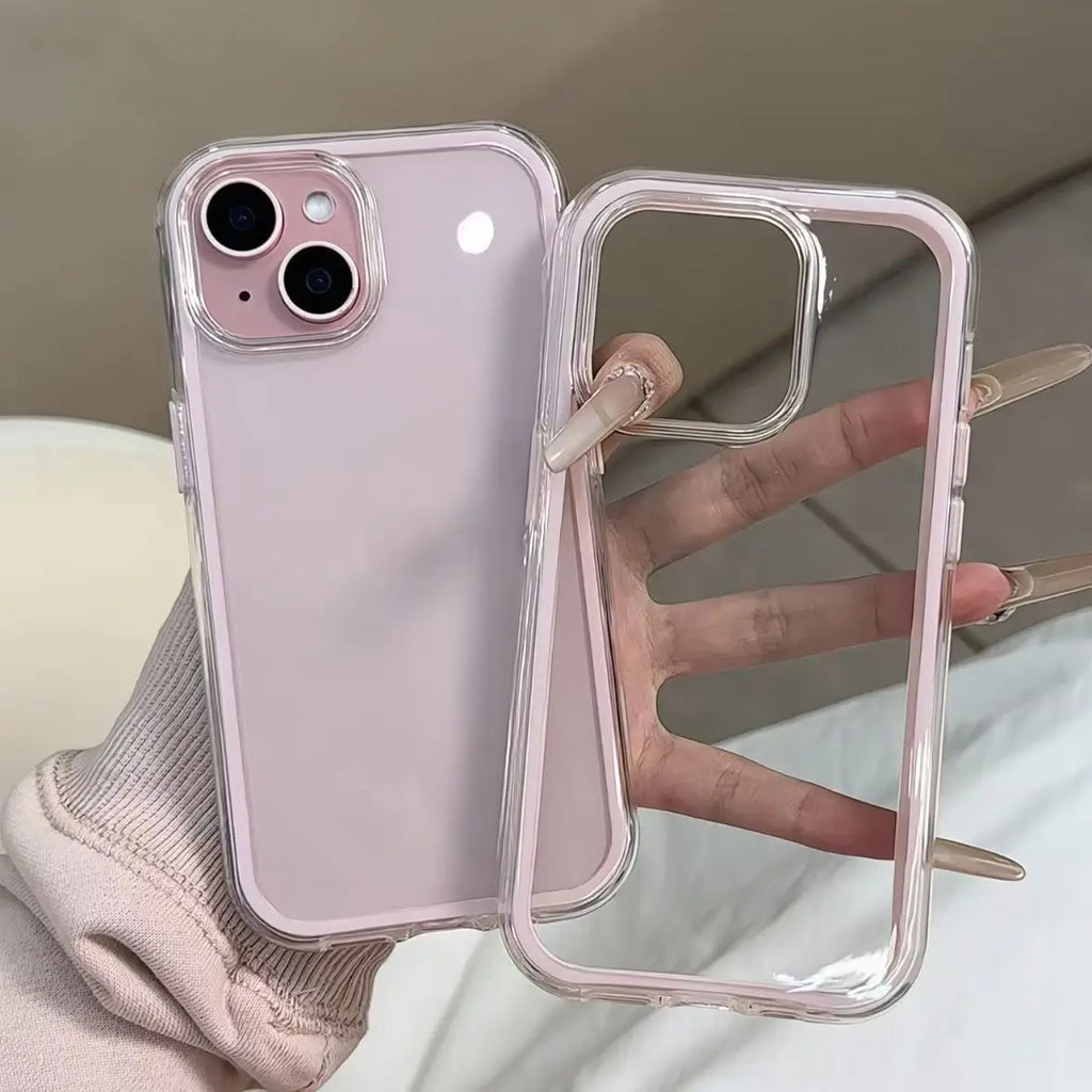Luxury Candy Color Frame Clear Back Phone Case For iPhone 17 16 15 14 13 12 Pro Max- Acrylic Shockproof Bumper Cover
