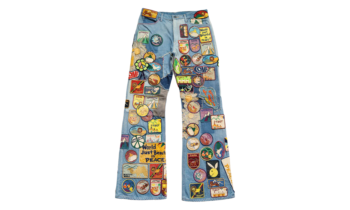 12.5oz Denim 5P Rat Flare Patch Pants "Light Blue" KAP072