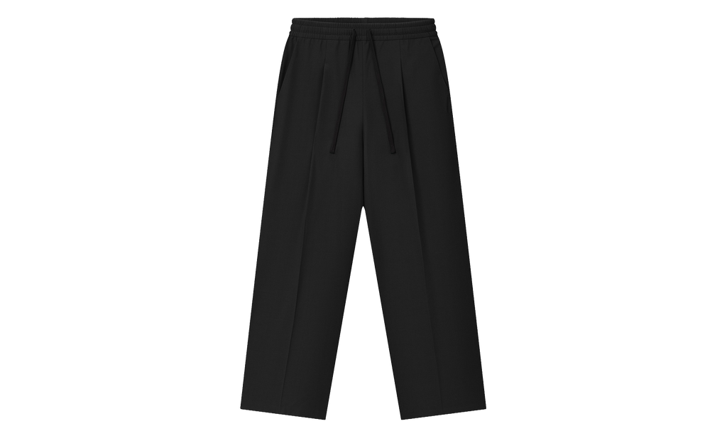 Silk Blend Pleat Front Drawstring Pant "Vintage Black" RW00307 black