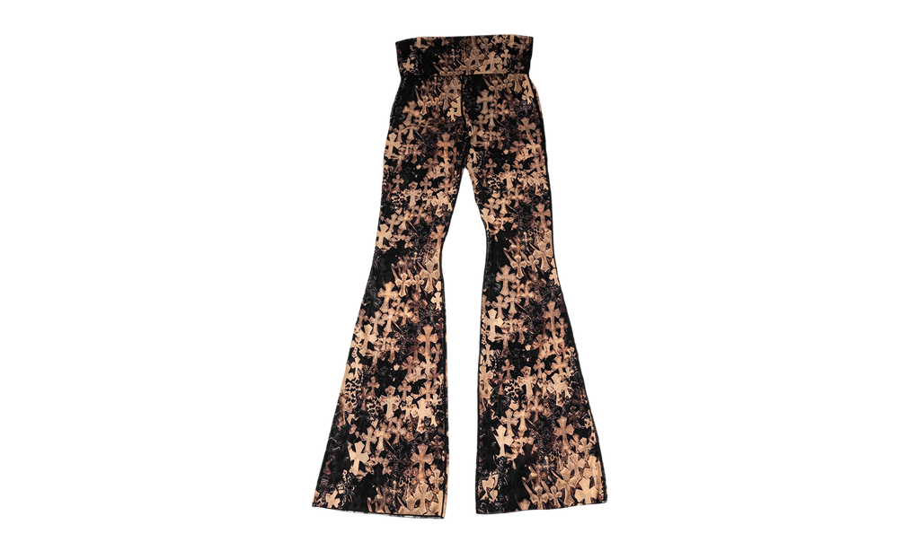 All Over Cross Print Flared Pants "Brown" CHRM1500
