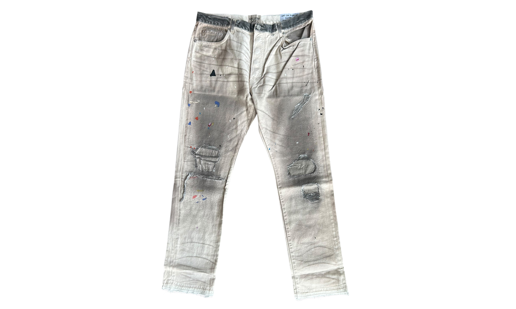 Paint Splatter Distressed Carpenter Pants "Beige" GD368